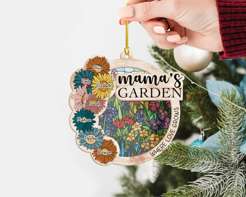 Nana's Garden Suncatchers Gift, Personalized Mama, Nana, Grandma, Mimi Gift, Custom Stained Glass Art & Wood Suncatchers, Mothers Day Gift