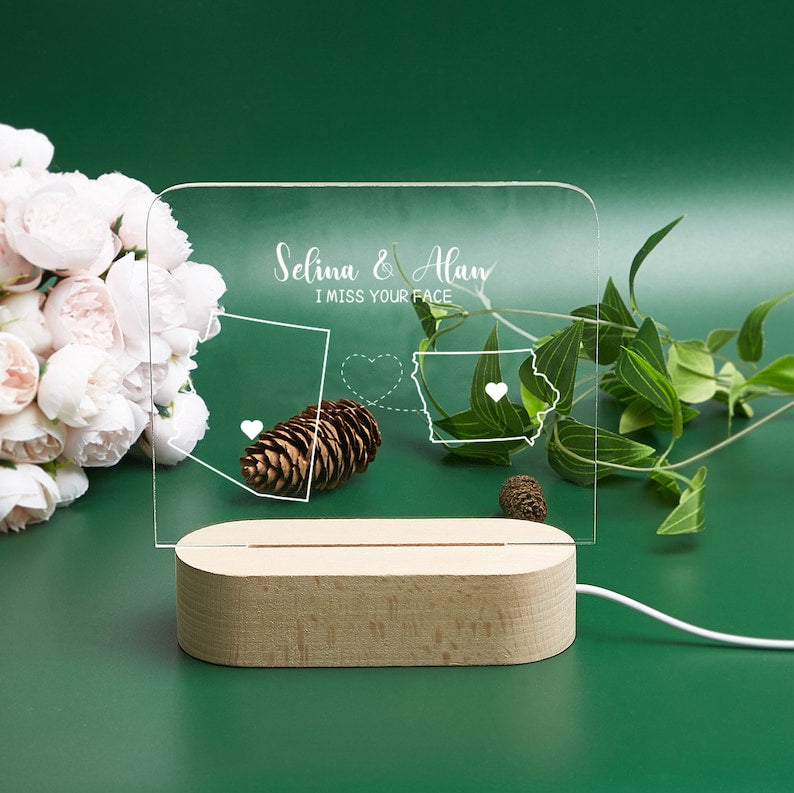 Custom Two Map Night Light, Always Under The Same Sky, Long Distance Relationship Lamp, Going Away Gift, Couple Gift Valentine's Day Gifts