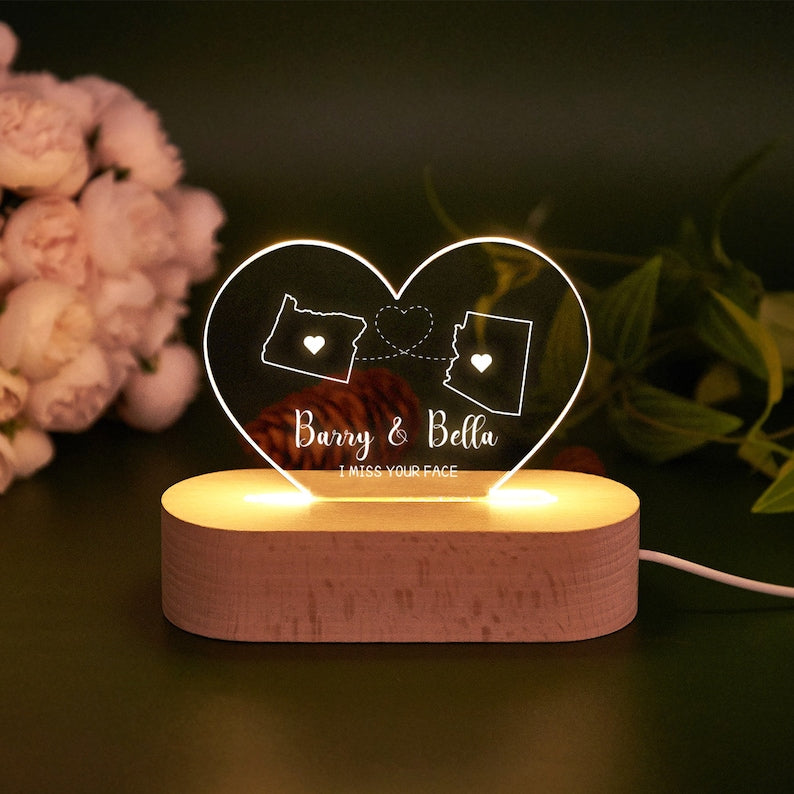 Custom Two Map Night Light, Always Under The Same Sky, Long Distance Relationship Lamp, Going Away Gift, Couple Gift Valentine's Day Gifts