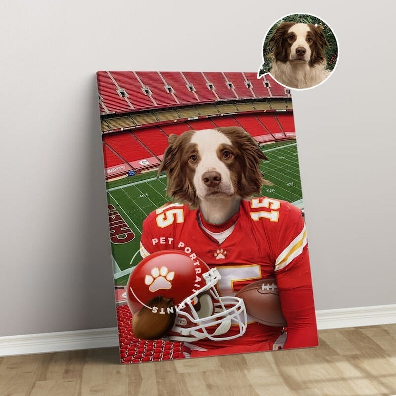 Personalized Football Pet Portrait, Kansas City Dogs Portrait, Custom Football Pet Canvas Portrait, Wall Art