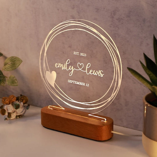 Custom Night Light as Valentines Day Gift - Anniversary Gifts - Romantic Gift for Couple - Gift for Him - Names and Date - Engagement Gifts