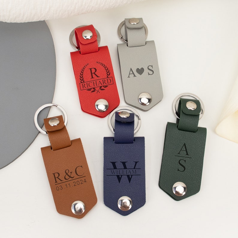 Personalized Mens Leather Keychain with Photo, Metal Tag Photo Keychain, Engraved Key Chain, Gifts for Couples, Valetine's Day Gifts