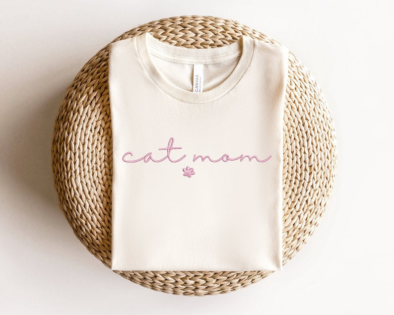Embroidered Cat Mom Shirt, Custom Cat Mom Shirt