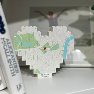 Personalised Map Print Heart made with Bricks, Engaged, Wedding Present, Anniversary, Romantic, Valentine, Keepsake, New Home, Jigsaw