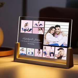 Custom Wedding Anniversary Photo Collage LED Night Light, Newly Engaged Gift, Thanksgiving Gift for Loved One
