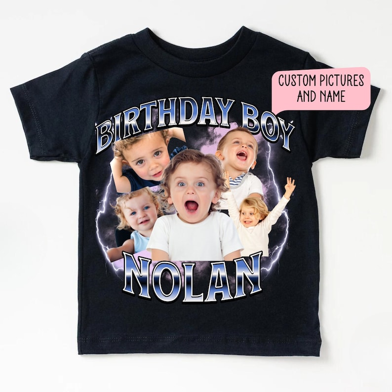 Personalized Kids Birthday Photo T-shirt, Custom Bootleg Photo Toddler T Shirt,Custom Kid Birthday Family Matching shirts,Custom Toddler tee