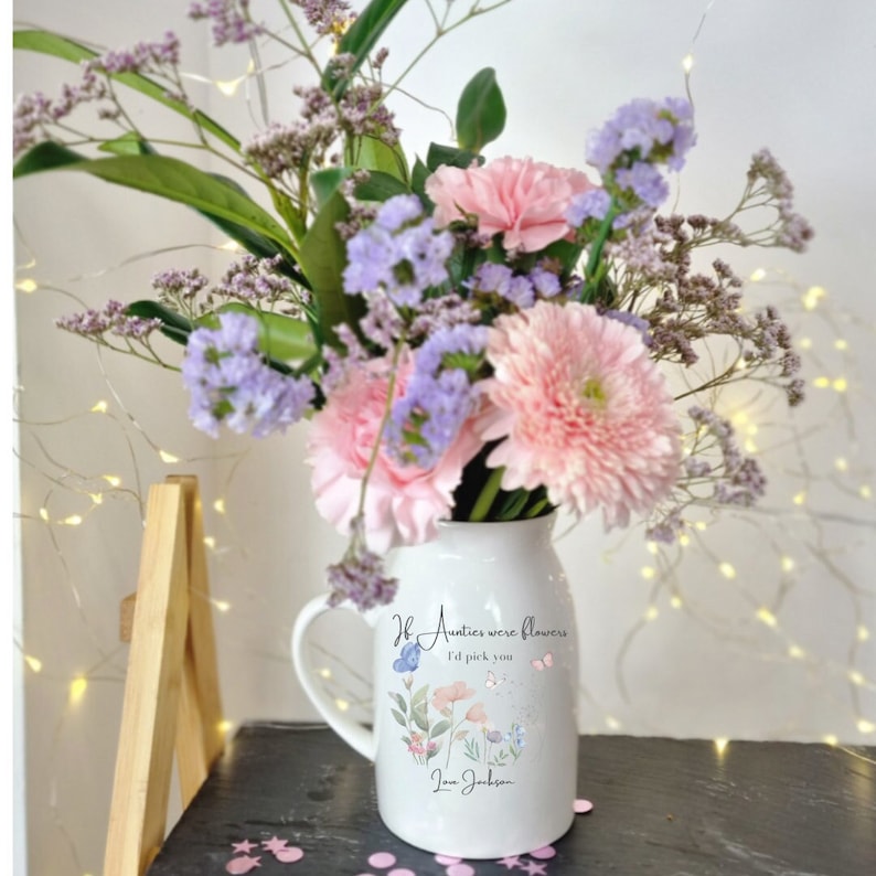 Personalised Vase For Auntie's Birthday Gift, Gift For Auntie, Gift For Her, Birthday Gift Vase, Auntie Gifted Vase Mug And Hanging