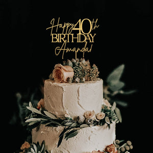 Personalized Happy Birthday Cake Topper with Name, Birthday Cake Toppers, Gold Happy Birthday Cake Topper, Happy 30th 40th 50th Birthday