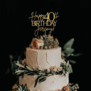 Personalized Happy Birthday Cake Topper with Name, Birthday Cake Toppers, Gold Happy Birthday Cake Topper, Happy 30th 40th 50th Birthday