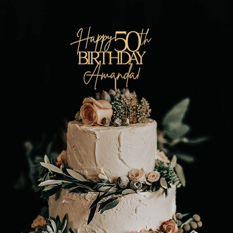50th Birthday Cake Topper, Happy 50th Birthday Cake Topper, Personalized 50th Anniversary Cake Topper, Custom Cake Toppers for Birthday