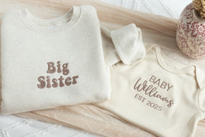 Embroidered Big Sister Sweatshirt, Toddler Sweatshirt, Fleece Toddler Crewneck, Custom Toddler Sweatshirt, Natural Sweatshirt