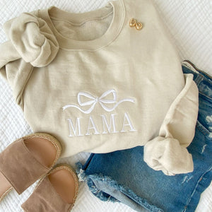 Cute and Trendy Mama Bow Embroidered Gemma Crewneck Sweatshirt | Personalized Crewneck Pullover | MAMA Sweatshirt | Mother's Day Gift Idea