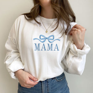 Cute and Trendy Mama Bow Embroidered Gemma Crewneck Sweatshirt | Personalized Crewneck Pullover | MAMA Sweatshirt | Mother's Day Gift Idea