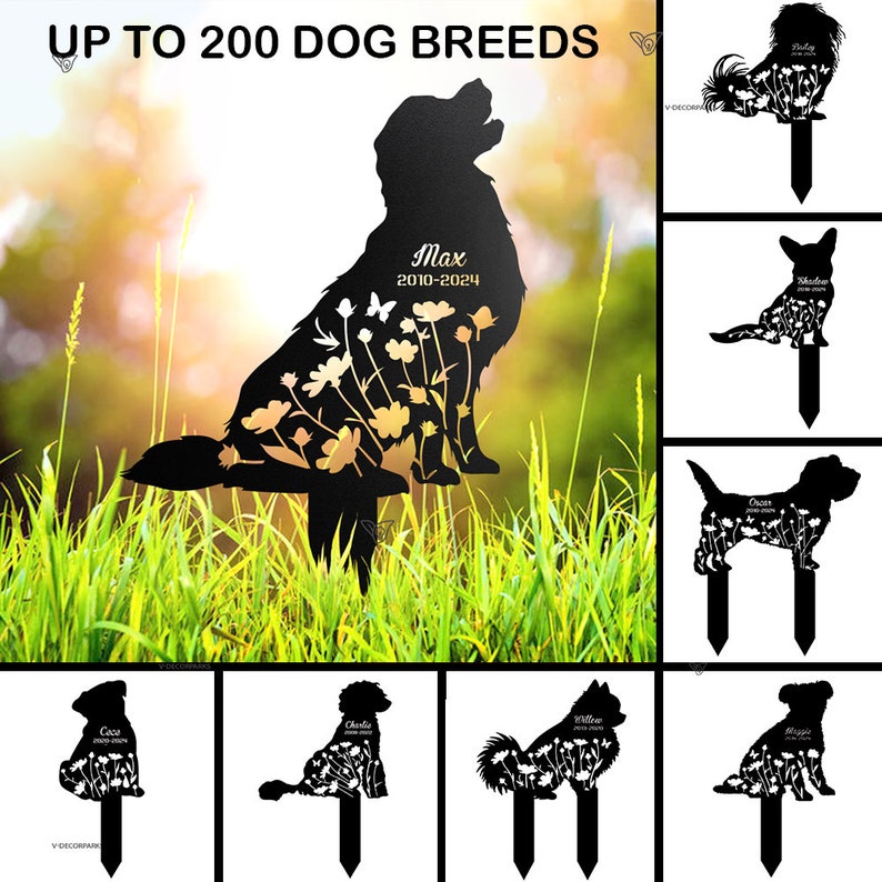 Custom Dog Memorial Cut Metal Sign , Dog Grave Marker, Every Dog Breed Metal Stake, Personalized Dog Garden Sign, Pet Loss Gift, Garden Decor il_794xN.5841766799_kq1p.jpg