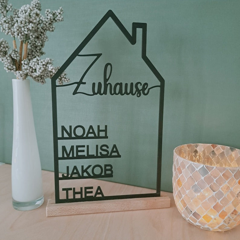 Personalized house with name, wall decoration, housewarming gift, family door sign, topping-out ceremony, Mother's Day, moving