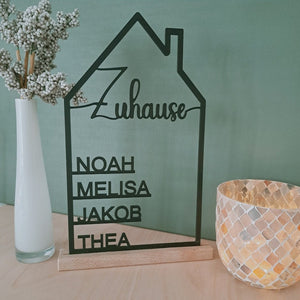 Personalized house with name, wall decoration, housewarming gift, family door sign, topping-out ceremony, Mother's Day, moving