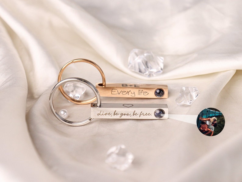 Custom Projection Photo Keychain for For Him For Her, Personalized Keychain with Photo Inside, Best Gift for Him Dad Husband Mom