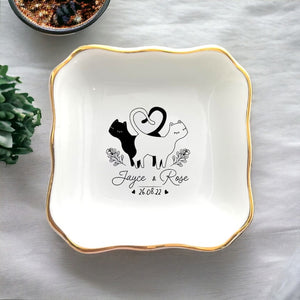 Personalized Couple Cat Ring Dish, Engagement Gift, Wedding Anniversary Keepsake, Valentines Gifts