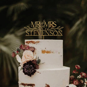 Rustic Gold Wedding Cake Topper, Floral Cake topper for Wedding, Mr and Mrs Cake Toppers, Custom Cake Toppers, Anniversary Cake Topper