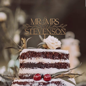 Rustic Gold Wedding Cake Topper, Floral Cake topper for Wedding, Mr and Mrs Cake Toppers, Custom Cake Toppers, Anniversary Cake Topper