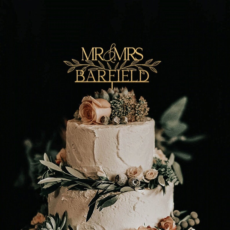 Rustic Gold Wedding Cake Topper, Floral Cake topper for Wedding, Mr and Mrs Cake Toppers, Custom Cake Toppers, Anniversary Cake Topper