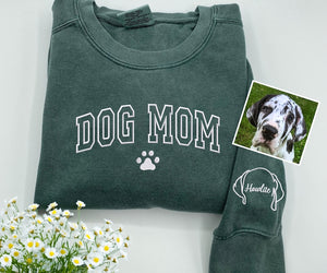 Custom Dog Mom Embroidered Sweatshirt With Dog Ears on Sleeve
