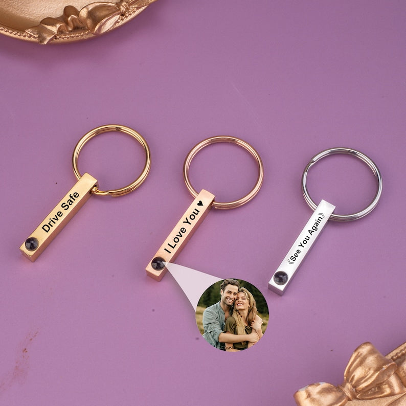 Photo Projection Keychain, Custom Photo Keychain, Memorial Picture Keychain Projection Keyring,Photo Jewelry Engraved Keychain For Women Men