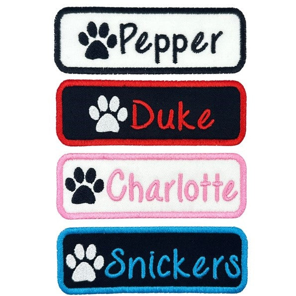 Name Patch With Paw Print Custom Embroidered, Dog Patch, Cat Patch