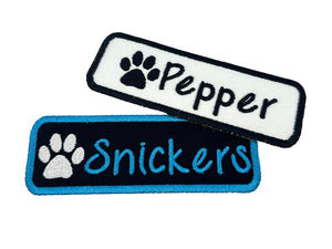 Name Patch With Paw Print Custom Embroidered, Dog Patch, Cat Patch