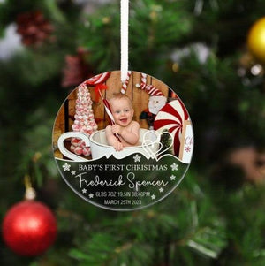 Baby's First Christmas Glass Ornament, Photo Ornament, Custom Christmas Ornament 2023, 1st Christmas Gift, Personalized Ornament, Baby Gift