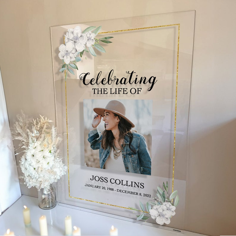 Printed Funeral Sign, Photo Celebration of Life Welcome Sign, In Loving Memory Sign, Funeral Memorial Sign with Picture