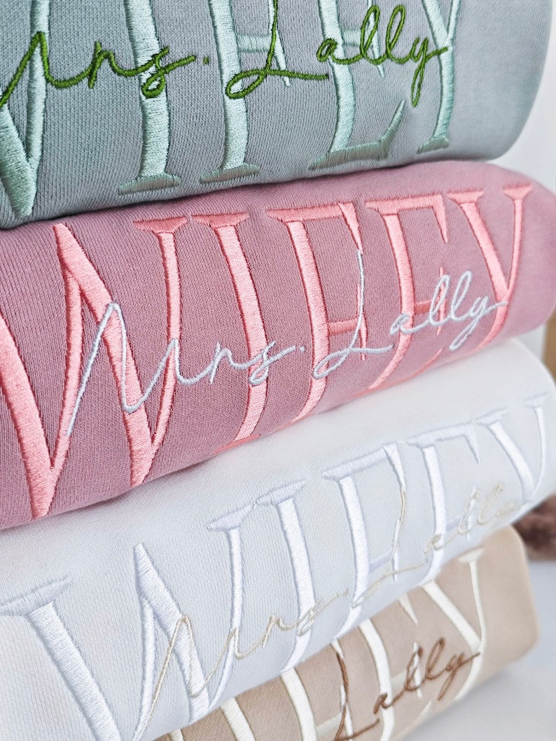 Personalized Embroidered Wife Sweatshirt ,Custom last name Bridal Sweatshirt,Engagement Sweatshirt,Anniversary gift,Valentine's Day gift