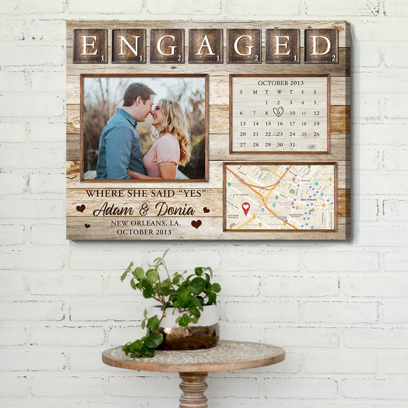 Personalized Engaged Gift | Unique Gift For Newly Engaged | Custom Map Print Engagement Gift Canvas Art