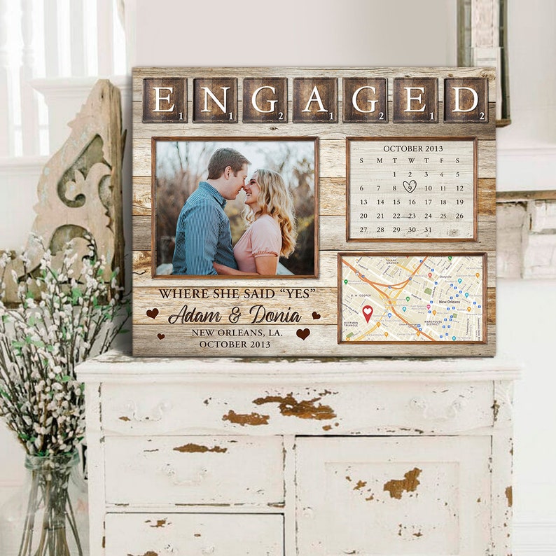 Personalized Engaged Gift | Unique Gift For Newly Engaged | Custom Map Print Engagement Gift Canvas Art