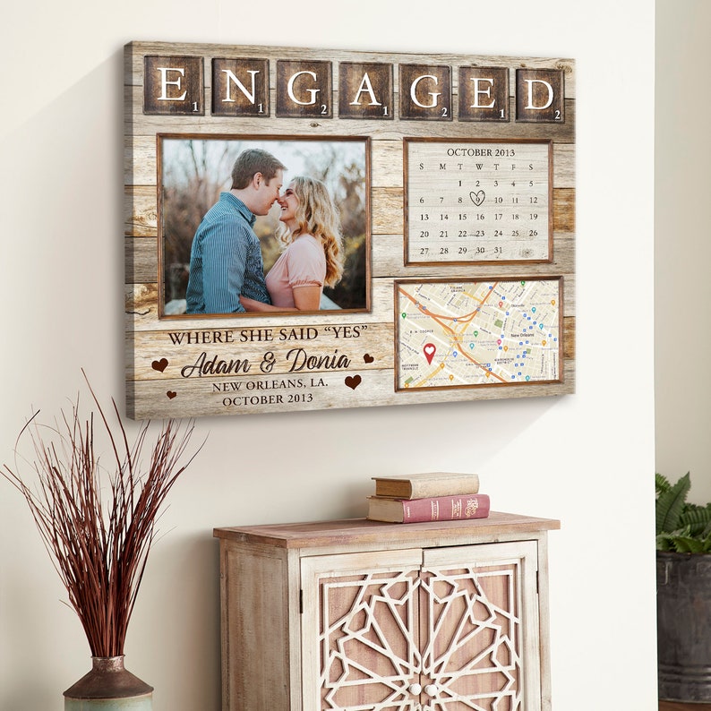 Personalized Engaged Gift | Unique Gift For Newly Engaged | Custom Map Print Engagement Gift Canvas Art