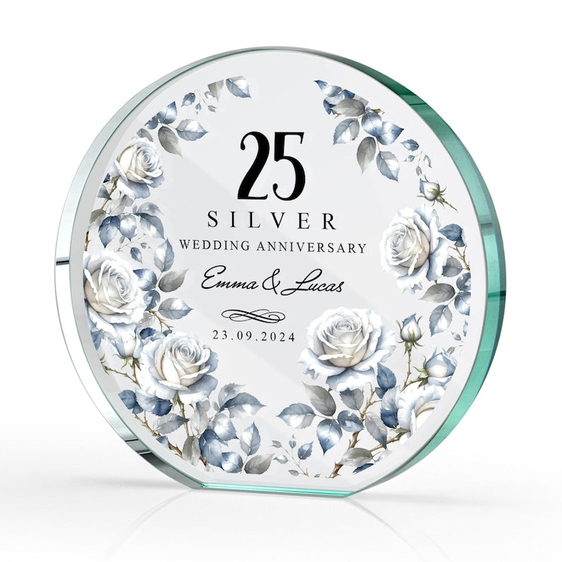 Personalised 25th Wedding Anniversary Gift | Silver Anniversary Plaque | Anniversary Keepsake Gift for Husband, Wife, Parents