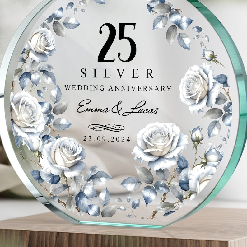 Personalised 25th Wedding Anniversary Gift | Silver Anniversary Plaque | Anniversary Keepsake Gift for Husband, Wife, Parents