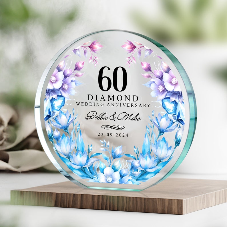 Personalised 60th Wedding Anniversary Gift | Diamond Anniversary Plaque | Anniversary Gift for Parents, Grandparents | 60 Years Married Gift