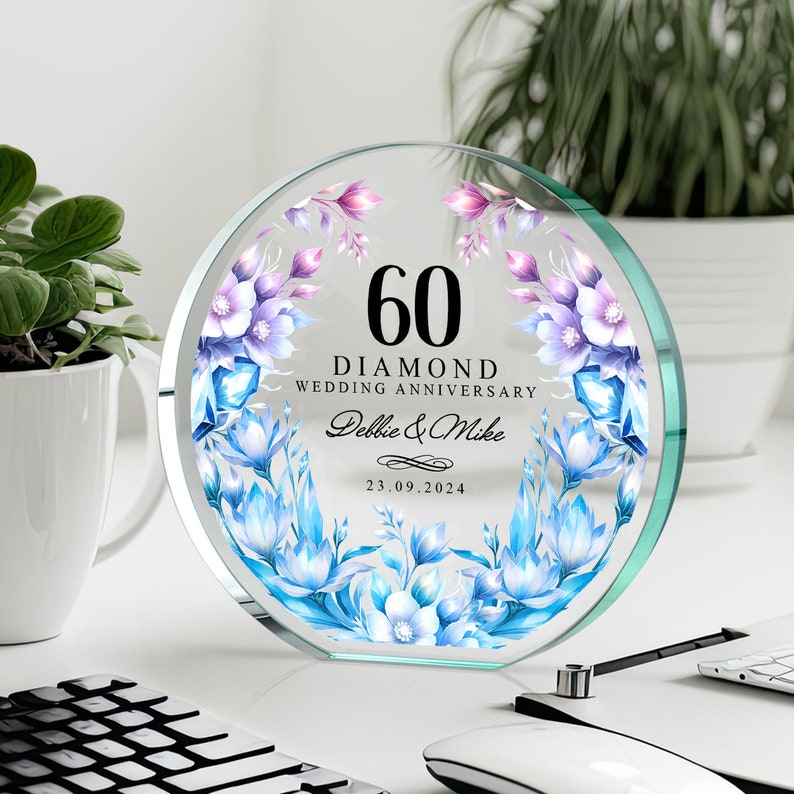 Personalised 60th Wedding Anniversary Gift | Diamond Anniversary Plaque | Anniversary Gift for Parents, Grandparents | 60 Years Married Gift