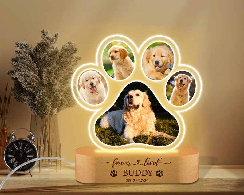 Custom Dog Photo Night Light, Dog Memoral Gift, Light Up Pet Memorial Plaque, Custom Photo Gift, Personalized Gift for Pet Loss, Sympathy if