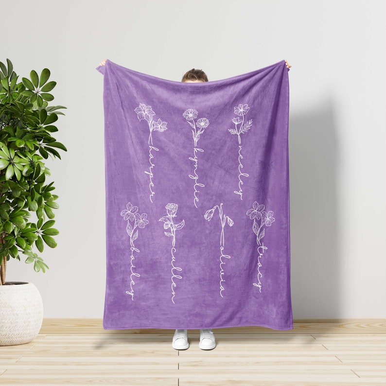 Birth Month Flower Blanket, Home Decor, Gift For Mothers Day,Aesthetic Unique Bedding,Mother Birthday Gift,Grandma Mothers Day,Gift For Wife