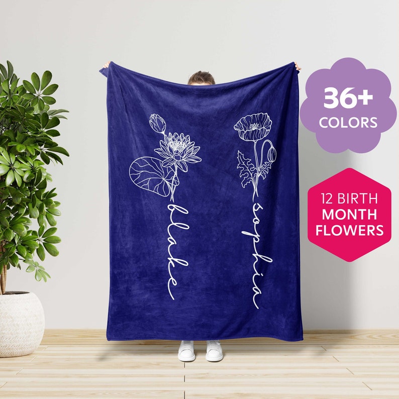 Birth Month Flower Blanket, Home Decor, Gift For Mothers Day,Aesthetic Unique Bedding,Mother Birthday Gift,Grandma Mothers Day,Gift For Wife