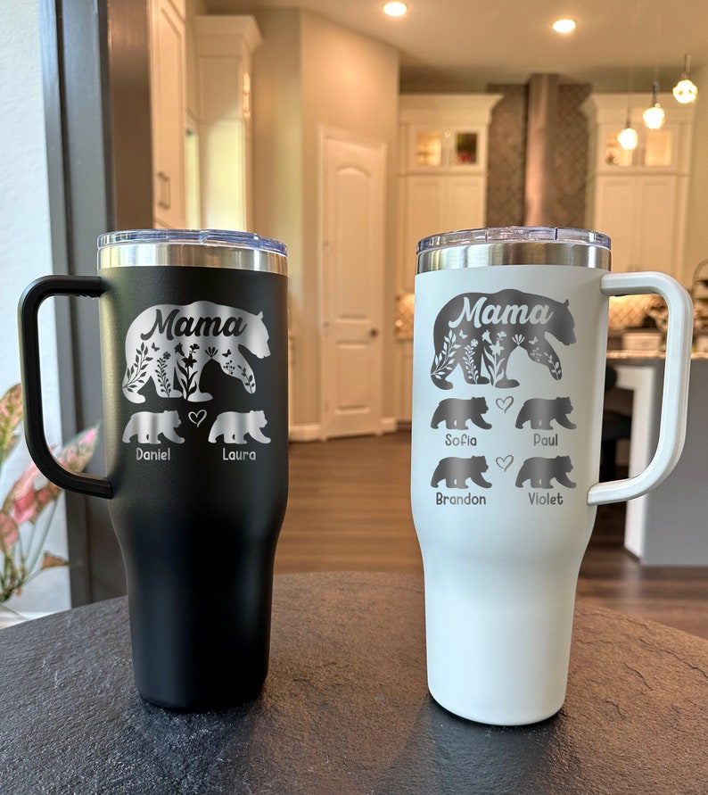 Mama Bear Tumbler Personalized, Mama Bear Tumbler With Cubs, Mama Bear 40oz Tumbler With Handle, Engraved Mama Bear Gift, Mama Bear Cubs