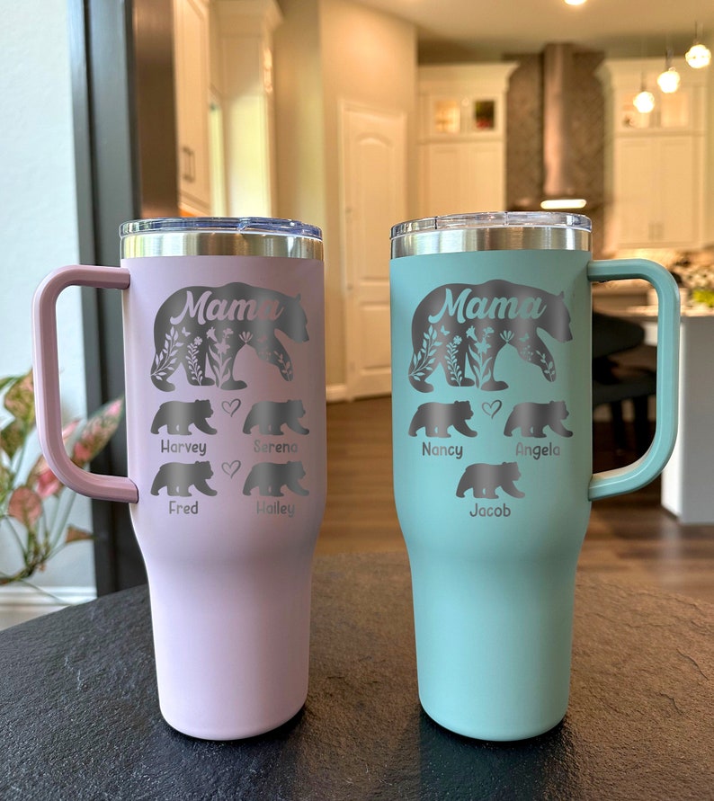 Mama Bear Tumbler Personalized, Mama Bear Tumbler With Cubs, Mama Bear 40oz Tumbler With Handle, Engraved Mama Bear Gift, Mama Bear Cubs
