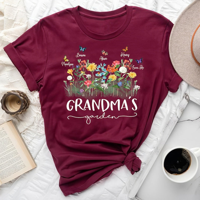 Grandma's Garden Shirt, Birth Flowers Shirt With Kids Names, Personalized Mom Shirt, Mother's Day Gift