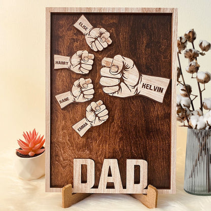 Custom Fist Bump Dad and Kids Name Wooden Sign, Personalized Family Sign, Father's Day Sign with Kid's name, Father's day Gift For Grandpa