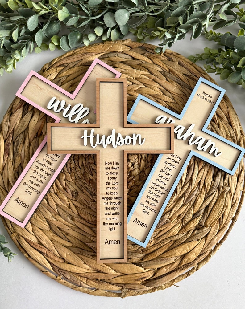 Personalized Wooden Baptism Cross/Baby Shower/Nursery Decor/Custom Baptism Gift/Easter Decor/Baptism Gift/Prayer Cross/Christening gift