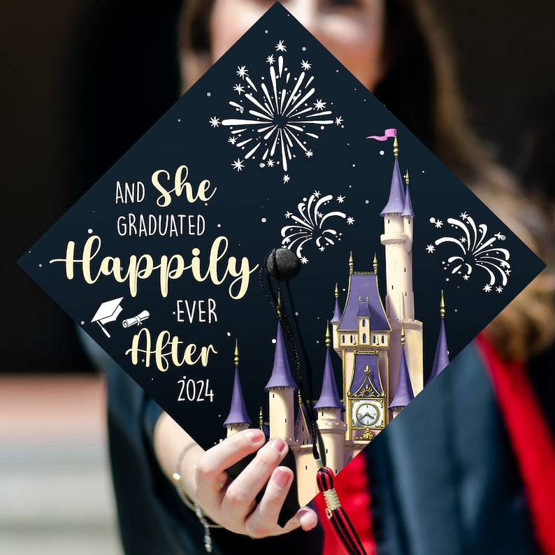 And She Graduated Happily Ever After Graduation Cap Topper, Inspired Grad Cap Topper, Graduation Decor, Class of 2025