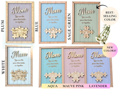Mom Puzzle Sign Mother's Day Gift from Kids Husband Custom Engraved Wood Sign Piece That Holds Us Together Grandma Gift Personalized Unique