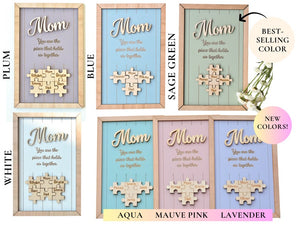 Mom Puzzle Sign Mother's Day Gift from Kids Husband Custom Engraved Wood Sign Piece That Holds Us Together Grandma Gift Personalized Unique